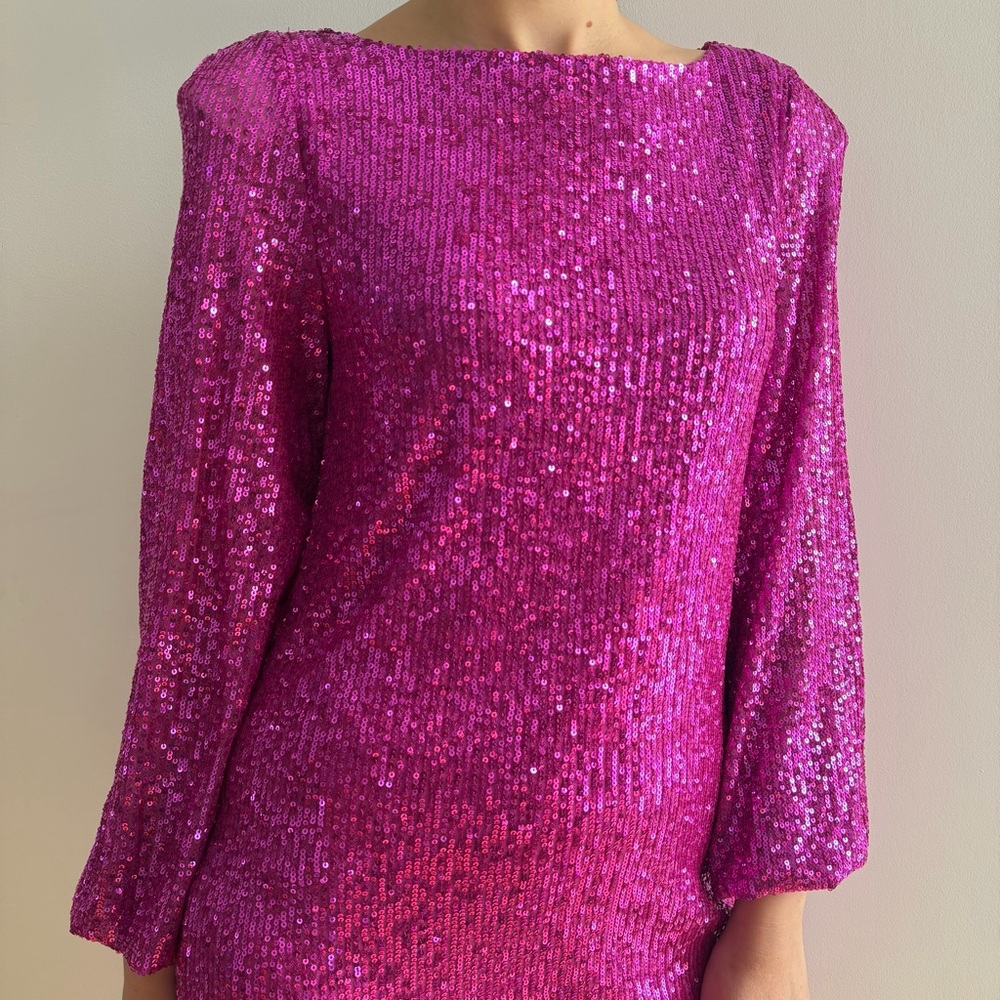 NWT BETSEY JOHNSON DOLOREAN MINI Pink Sequin Dress - S - Picture 3 of 15